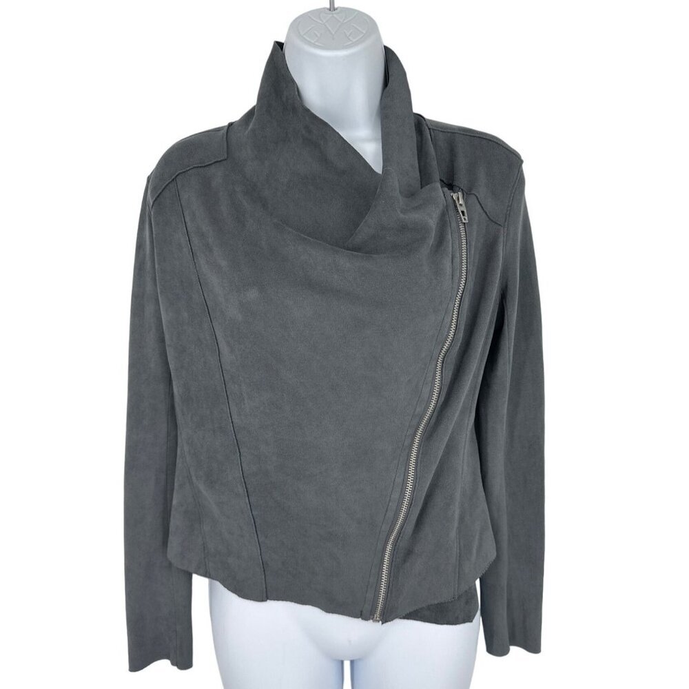 Blank NYC Faux Suede Leather Drape Moto Gray Cardigan Jacket Long Sleeve Size XS